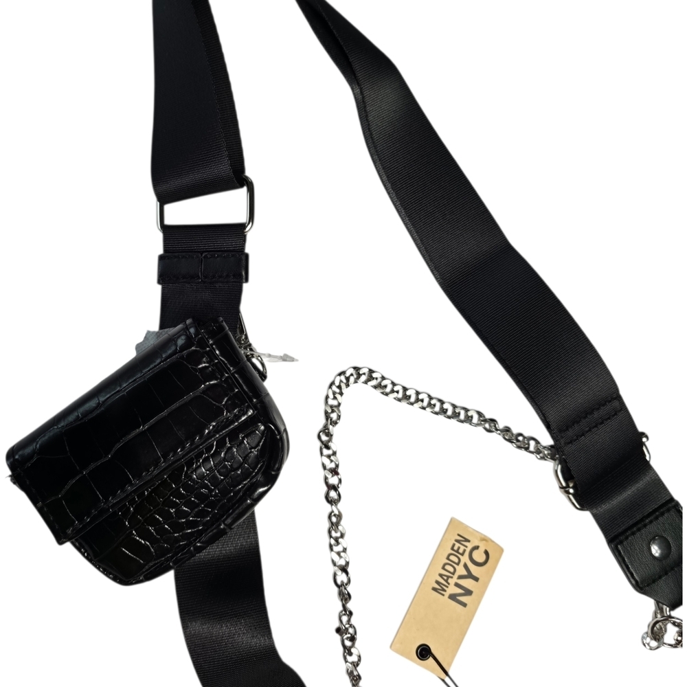 Madden NYC Quilted Black Crossbody Bag NWT Double Pocket Adjustable Strap - Picture 5 of 7